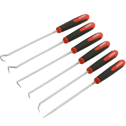 ARES 10035 Extra Long Precision Hook and Pick Set, 6-Piece | Includes angled, straight, and full hooks and picks; hardened steel shafts - size: 6-Piece Extra Long Hook/Pick Set