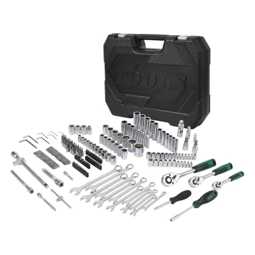 216 Piece Mechanics Tool Socket Set, Comprehensive Auto Repair Tool Kit with Ratchet Wrenches, Combination Wrenches, Screwdriver Bits, Storage Blow Mold Case for Car Motorcycle Household Maintenance