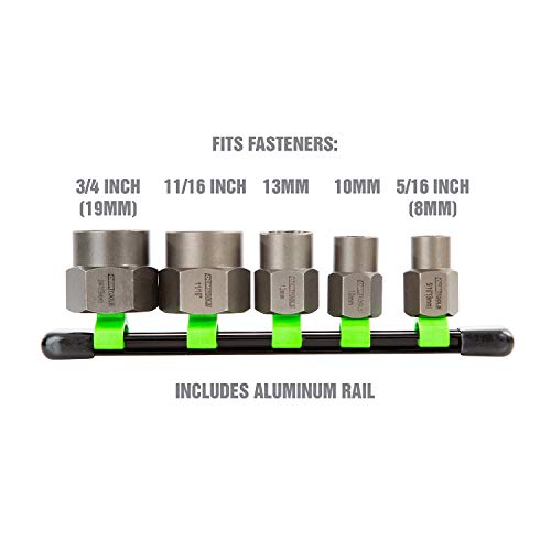 OEMTOOLS 22992 5 Piece Spiral Type Extractor Set on Aluminum Rail, Universal Stripped Bolt Extractor, Set of 5 Stripped Bolt Remover Tools - style: Standard