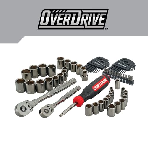 CRAFTSMAN OVERDRIVE 64-Piece Gunmetal Chrome Mechanics Tool Set, Standard SAE/Metric Socket Set, with Hard Case (CMMT99064)