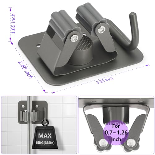 Broom Holder Wall Mount Rack, 304 Stainless Steel Mop and Tool Organizer | Drill-Mounted Gripper Rack Holds Brooms, Mops and Garden Tools Safely in the Laundry Room, Kitchen, Garage, Garden and Shed - color: Gery