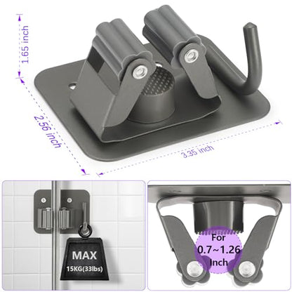 Broom Holder Wall Mount Rack, 304 Stainless Steel Mop and Tool Organizer | Drill-Mounted Gripper Rack Holds Brooms, Mops and Garden Tools Safely in the Laundry Room, Kitchen, Garage, Garden and Shed - color: Gery