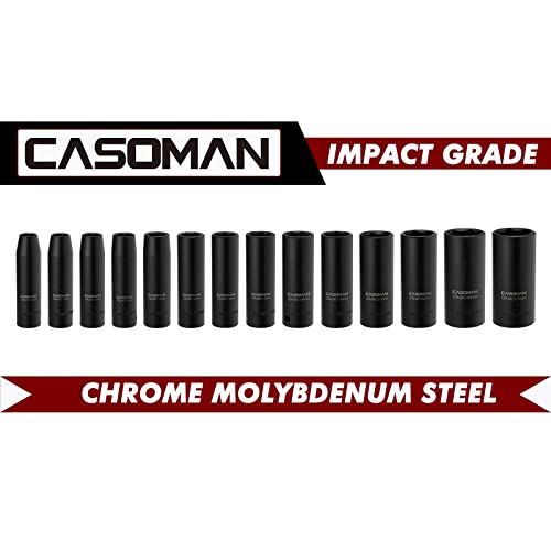 CASOMAN 1/2-Inch Drive Deep Impact Socket Set, 14 Pieces Set, 10mm-27mm, CR-MO, Metric, Heavy Duty Storage Case - size: 14 Pieces, Metric, Deep, 1/2-Inch Drive