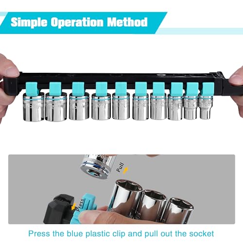 DURATECH 3/8" Drive Socket Set, Metric Socket Set 10PCS with Storage Rack | Mechanic Metric Socket Sets, 6-Point Shallow Socket Set, 8mm, 10mm, 11mm, 12mm, 13mm, 14mm, 15mm, 16mm, 17mm, 19mm - size: 3/8 inch