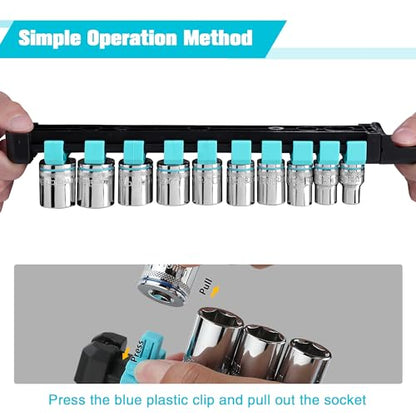 DURATECH 3/8" Drive Socket Set, Metric Socket Set 10PCS with Storage Rack | Mechanic Metric Socket Sets, 6-Point Shallow Socket Set, 8mm, 10mm, 11mm, 12mm, 13mm, 14mm, 15mm, 16mm, 17mm, 19mm - size: 3/8 inch