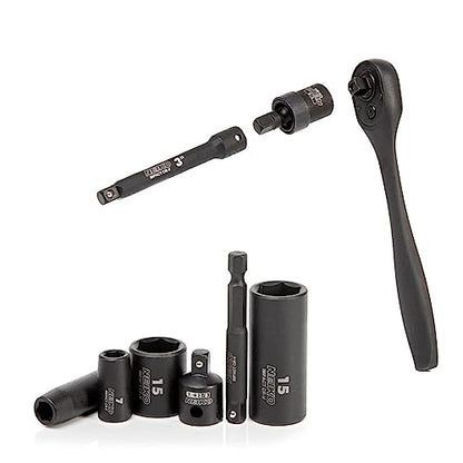NEIKO 02437A 1/4 Drive Impact Socket Set 54 Piece Metric & Standard, Deep & Shallow Chrome Vanadium Steel 3/8” to 1/4” Reducer Hex Shank Adapter, Metric and Standard, Deep Socket Set