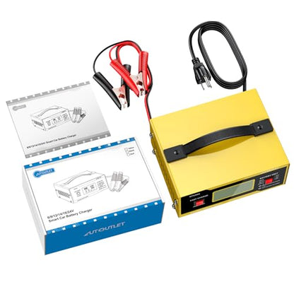 AUTOUTLET Upgraded 6/8/12/14/16/24V Battery Charger Automotive Smart Car Battery Charger and Trickle Maintainer 0-14A Fully Automatic with Cable Clamps for Lead-Acid Batteries(NOT Lithium Battery)