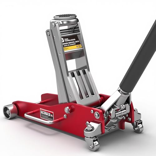 Big RED 3 Ton Low Profile Full Aluminum Racing Floor Jack with Dual Piston Quick Lift Pump, 6000 lb Capacity, Lift Range 3.74"-18.90", Lightweight Design, Red - style: Aluminum