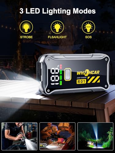 Car Jump Starter,12V 4000A Car Battery Jump Starter (9.0 Gas/7.5L Diesel) Fast Charging Portable Battery Pack with LCD Display Extended Jumper Cables LED Light - color: Black