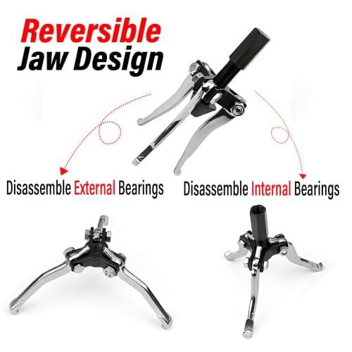 RQG 3 Jaw Slide Hammer Bearing Puller Set, External Internal Bearing Puller | 40CR Steel Pulley Wheel Bearing Removal Tool Gear Puller with Storage Case for Gears Pulleys, 3LB Weight