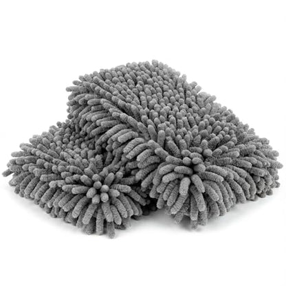 RAINFLOW Microfiber Car Wash Pads 2 Pack - Chenille Cleaning Cloths for Car | Gray Soft Absorbent Wash Mitt Pads for Gentle Cleaning, Reusable Auto Detailing Supplies for Motorcycles Boats