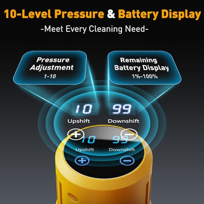 Cordless Car Washer, Portable Cleaning Tool with 6-in-1 Nozzle, 10-Speed Adjustment, Battery Level Display, Self-Priming System for Car, Garden, Patio & Floor Cleaning