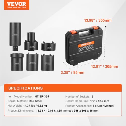 VEVOR Spindle Nut Socket Tool Kit - 1/2 inch Drive 6 Piece Axle Hub Nut Socket Axle Spindle Nut Retainers Remover with Storage Case for Toyota, Ford, 4WD Vehicles and GM Vehicles