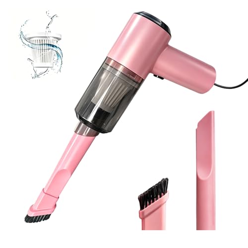 High Powerful Car Vacuum Cleaner - Powerful Suction Portable Handheld Vacuum with Washable Filter, Low Noise, 12V Auto Accessories Kit for Interior Detailing - Pink