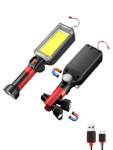 Rechargeable COB LED Work Light - Magnetic Hands-Free Trouble Light with 360° Rotating Hook, IPX4 Waterproof Drop Light for Garage Repair, Emergency | Tool Gifts for Men