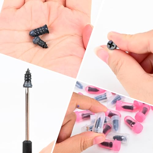 60PCS Tire Repair Rubber Nails, Screw in Tire Repair Nails Kit with a Screwdriver, Tire Repair Screws, Self-Service Tire Plugs Screw Type, Tire Repair First Aid Kit for Car, Motorcycle, Truck