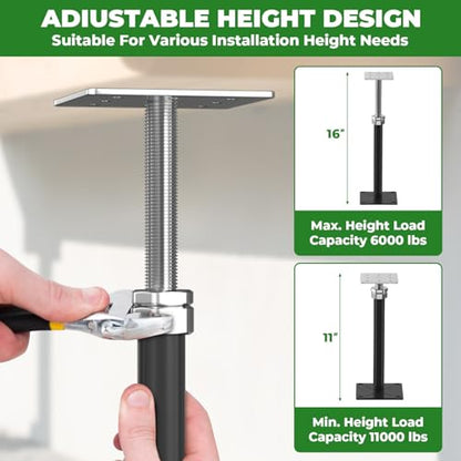 4PCS House Joist Jacks for Leveling, 11" - 16" Height Adjust Range, Adjustable House Floor Jacks for Lifting, Telescoping Screw Jacks for Temporary Support - 11000 lbs Max Load Capacity - size: 11-16in Black