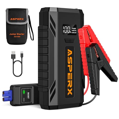 ASPERX Car Jump Starter, 2000A Peak Battery Jump Starter for Up to 7.0L Gas or 5.5L Diesel Engine, 12V Portable Battery Starter Power Pack with 1.4 INCH LCD Display - color: black