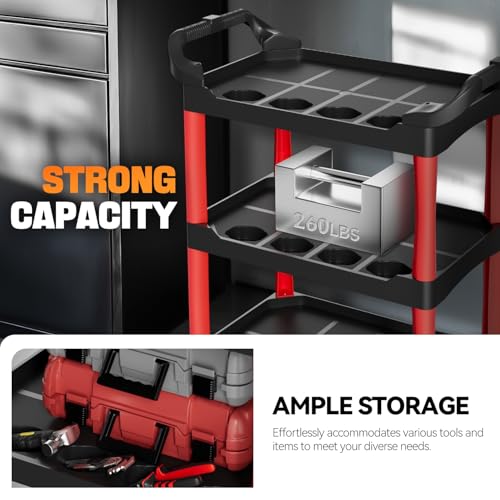 Auto Dynasty 3-Tier Rolling Cart Trolley Storage Detailing Cart with Cup Holders 120kg Capacity on Wheels Fits Home, Garage, Warehouse, Hotel and Workshop Use, Black - style: with Cup Holders