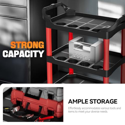 Auto Dynasty 3-Tier Rolling Cart Trolley Storage Detailing Cart with Cup Holders 120kg Capacity on Wheels Fits Home, Garage, Warehouse, Hotel and Workshop Use, Black - style: with Cup Holders