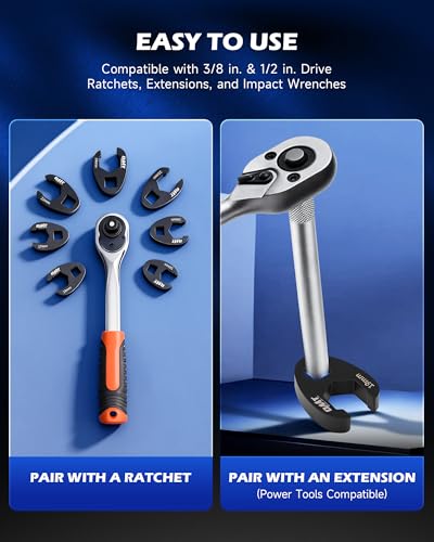Orion Motor Tech Crowfoot Wrench Set, 15-Piece Crows Foot Wrench Set with 8 to 24 mm Metric Flare Nut Wrenches, 1/2 & 3/8 in. Drive Flare Nut Wrench Set with Laser Etched Marking Carry Case, Red - color: Red