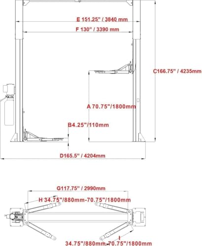 KATOOL 12000 lbs Extra Height 167inch 2 Post Lift Two Post Car Lift Auto Lift Car Lift Hoist 2 Post Car Lift for Home Garage and Shop Repair,M120 - size: 112*19*38