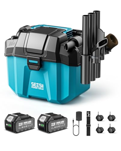 Seesii Cordless Shop Vac Wet and Dry, 2.6 Gallon Small Shop Vac with Accessory Storage Holder, 2 x 4.0Ah Batteries, 3-in-1 Wet Dry Vacuum with HEPA Filter, Strap, Ideal for Garage, Car, Workshop - color: Blue