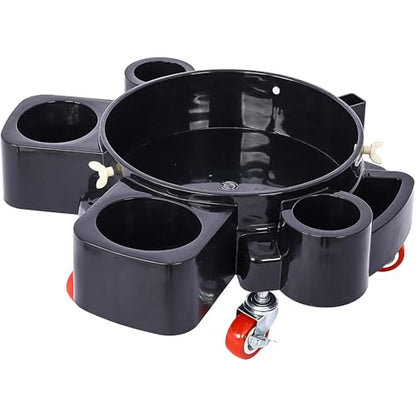 5 Gallon Bucket Dolly with Wheels and 360° Swivel Casters Heavy Duty Rolling Bucket Cart for Car Wash Detailing with Grit Guard Insert and Locking Brakes Holds 3-5 Gal Bucket for Car Washer