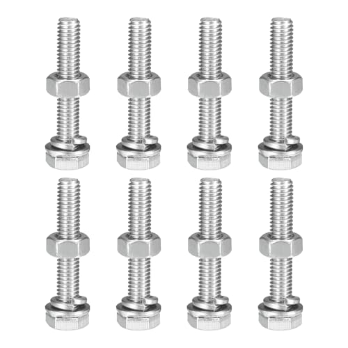 uxcell M6 x 35mm Hex Head Screws Bolts, Nuts, Flat & Lock Washers Kits, 304 Stainless Steel Fully Thread Hexagon Bolts 8 Sets - size: M6 x 35mm