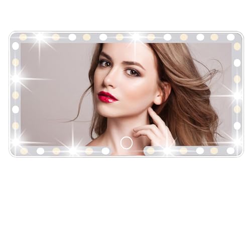 Car Sun Visor Vanity Mirror, 3 Light Modes & 60 LEDs, Rechargeable Dimmable Touch Screen Travel Makeup Mirror,Universal for Truck SUV-Car Accessories Essentials for Women（White）