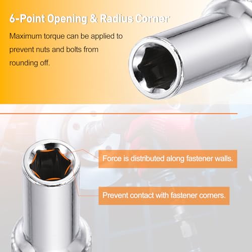 HARFINGTON Deep 6-Point Impact Socket 1/4" Drive 5mm Metric Socket 50mm (2") Long with 1/4" Hex Shank Adapter, CR-V Steel Socket Adapter Accessory Tool Set Kit for Hex Bolts Nuts - size: 5mm x 50mm