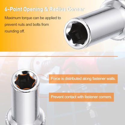 HARFINGTON Deep 6-Point Impact Socket 1/4" Drive 5mm Metric Socket 50mm (2") Long with 1/4" Hex Shank Adapter, CR-V Steel Socket Adapter Accessory Tool Set Kit for Hex Bolts Nuts - size: 5mm x 50mm