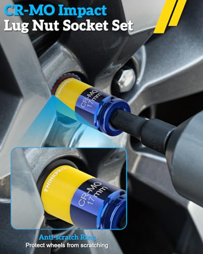 1/2" Drive Lug Nut Socket Set, 17/19/21 mm Wheel Socket | Non Marring, Thin Wall, CR-MO Steel, Hex Lug Nut Removal - size: 3PC
