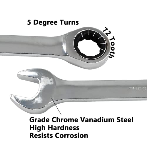 2 Pcs 13mm Ratchet Wrench Metric Ratcheting Wrench Set with 5° Movement and Hardened & 72 Teeth for Projects Metric Tight Spaces - size: 13 mm