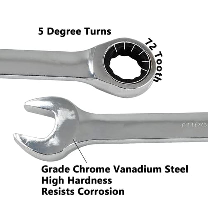 2 Pcs 13mm Ratchet Wrench Metric Ratcheting Wrench Set with 5° Movement and Hardened & 72 Teeth for Projects Metric Tight Spaces - size: 13 mm