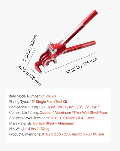 VEVOR 3/16" Brake Line Repair Kit, 45° Single Brake Line Flaring Tool Kit, 25FT Copper-Coated Brake Line with 20 Fittings & 2 Unions, 3-in-1 Tube Bender (1/4", 5/16", 3/8"), Tube Cutter Included - size: 3/16"-5/8"