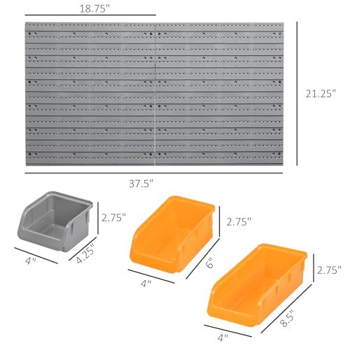 DURHAND Wall Mounted Storage Bins, 44PC Pegboard Tool Organizer Rack Kit Garage Plastic Shop Tool, Orange