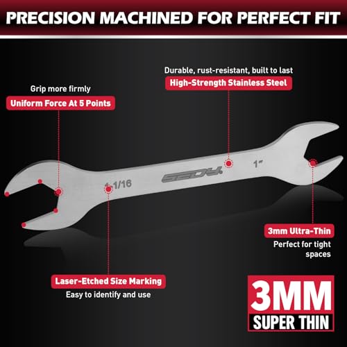 9-Piece Super Thin Open-End Wrench Set, SAE 1/4"-1-1/16", 3mm Thickness Slim Wrench Set for Tight Spaces, Nickel Plated Flat Wrenches with Rolling Storage Pouch - style: 9-Pc SAE (3mm Super Thin)