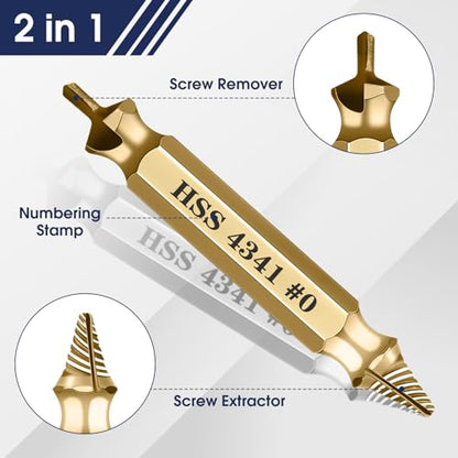 6Pcs Screw Extractor Set – Bolt Remover for Stripped & Rusty Screws | HSS 4341 Steel, 63 HRC Hardness, Fits 3-12mm, Easy 2-Step Use, Durable Case Included, for Mechanics & DIY, Gold - color: Gold