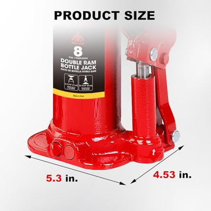 Jack Boss Bottle Jack 8 Ton (16,000 LBs) Hydraulic Car Jack, Fit for Auto Truck Repair and House Lift, AS80802X - size: 8T-double ram