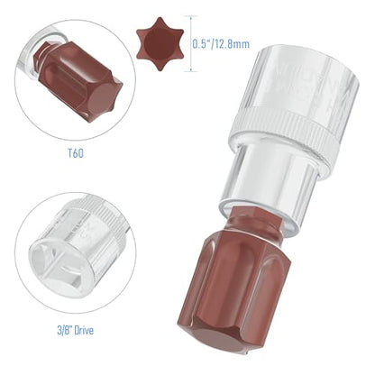 3PCS 3/8" Drive T60 Torx Bit Socket, S2 Steel Bits, Heat Treated CR-V Steel Star Sockets 1.9" Length - size: T60