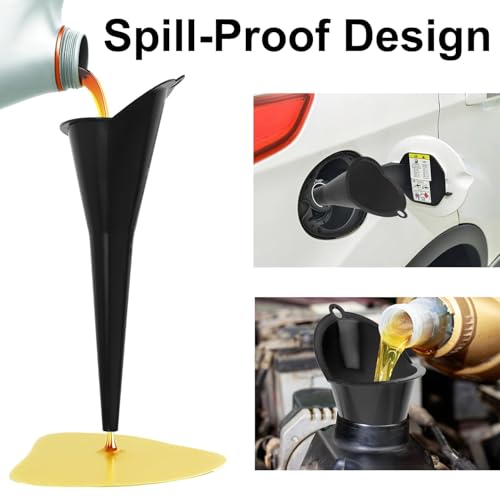 3-Pack Long-Neck Oil Funnels, 11" Multi-Purpose Funnels for Automotive & Motorcycle Use – Reusable Funnel for Oil, Gas & Transmission Fluid (Black) - color: Black