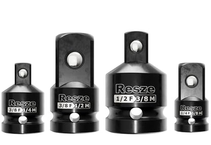 Resze 4PCS Impact Socket Adapter and Reducer Set,1/4" & 3/8" & 1/2" Drive Socket Adapter Set, Square Adapter Breaker Bar Wrench Conversion Kit Mechanic tools, Chrome Molybdenum Alloy Steel - size: 4PC