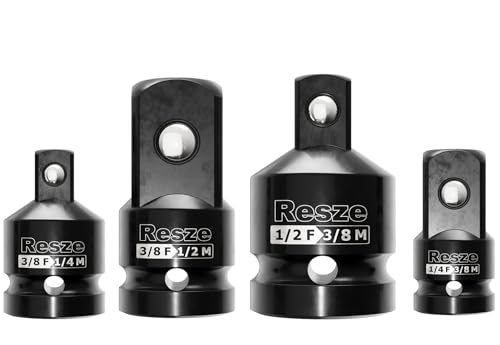 Resze 4PCS Impact Socket Adapter and Reducer Set,1/4" & 3/8" & 1/2" Drive Socket Adapter Set, Square Adapter Breaker Bar Wrench Conversion Kit Mechanic tools, Chrome Molybdenum Alloy Steel - size: 4PC