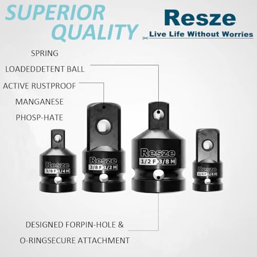 Resze 4PCS Impact Socket Adapter and Reducer Set,1/4" & 3/8" & 1/2" Drive Socket Adapter Set, Square Adapter Breaker Bar Wrench Conversion Kit Mechanic tools, Chrome Molybdenum Alloy Steel - size: 4PC