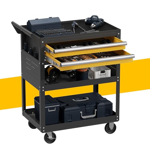 5-Tier Heavy Duty Rolling Tool Cart, 400 lbs Steel Utility Cart with 2 Drawers, Pegboard & Lockable Design, Storage Organizer for Garage, Workshop, Warehouse & Mechanic - size: 5-LAYER-A (TWO DRAWERS)