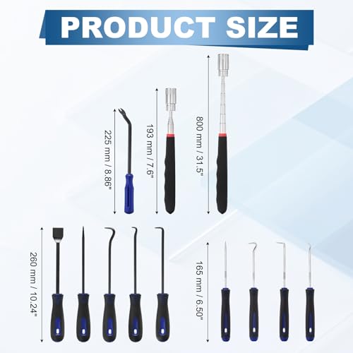 11Pcs Hook and Pick, Straight Head Magnetic Pickup Tool Large Small Hook Short Pry Bar Gasket Scraper for Remove Hoses Gaskets Car Panel Fastener, Blue - color: Blue
