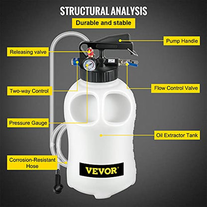 VEVOR Transmission Fluid Pump 2 Way ATF Refill System Dispenser, Oil and Liquid Extractor 10 Liter Large Capacity, Automatic Transmission Fluid Pump Tool Set with 14 Pieces ATF Filler Adapters