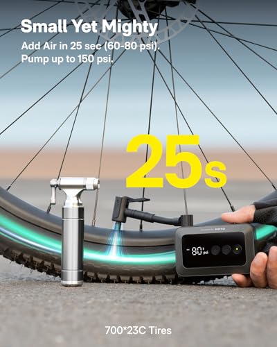 HOTO Electric Bike Tire Pump, Mini Bicycle Pump, 25s Fast Inflate | Portable Bike Air Pump with Presta & Schrader Valve for Road Bike, Mountain Bike, Motorcycle, Scooter, Sports Ball, Outdoor