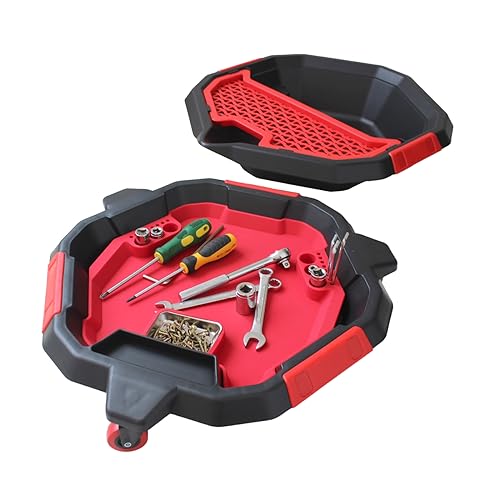 MaxWorks 3-in-1 Rolling Oil Drain Pan and Mobile Tool Creeper 8.5 Quart Fluid Container with 360 Degree Swivel Wheels and Mesh Drain Plug Holder (50695)